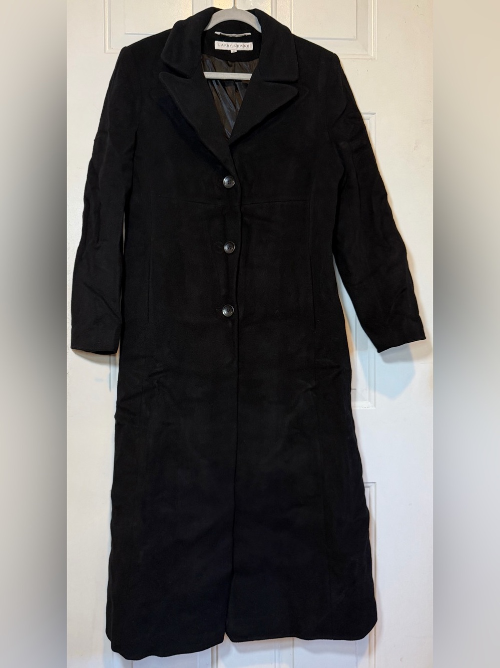 Larry Levine Long Trench Coat Black Size 10 Merino Wool Vintage Women’s Jacket